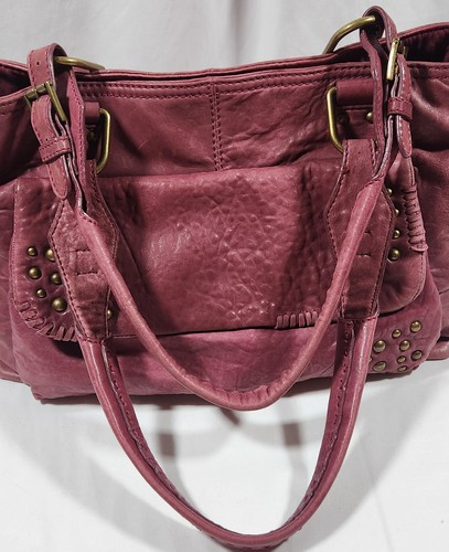 Etienne Collection Privee Leather Berry/Gold Stud Purse Tote Handbag - Picture 3 of 14