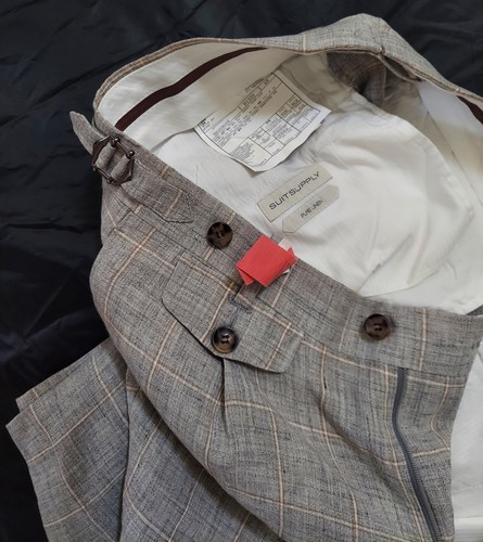 SUITSUPPLY BRENTWOOD MEN'S GRAY CHECKS NARROW LINEN SHIN/ANKLE PANT SIZE 32 X 26 - Picture 3 of 13