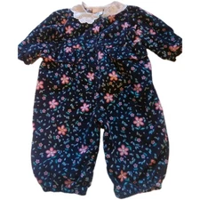 Vtg Oshkosh Baby Bubble Floral Romper Cord Pink Blue Toddler 6-9 Mo Lace Collar