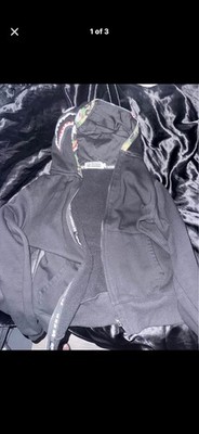 A Bathing Ape Black Cotton Fleece Full Zip Hoodie Shark Tiger Graphic Print