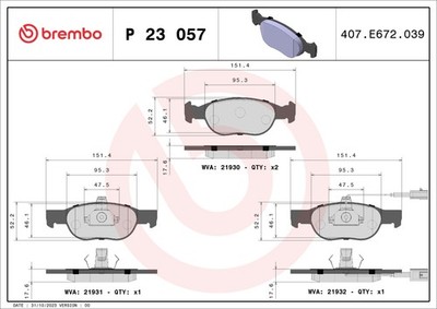 P 23 057 BREMBO Bremsbelagsatz, Scheibenbremse für FIAT,LANCIA