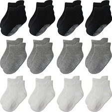 Toddler Socks Non Slip Grip Cute Cotton Baby Socks 12 Pack for 3-5T Mixedpure