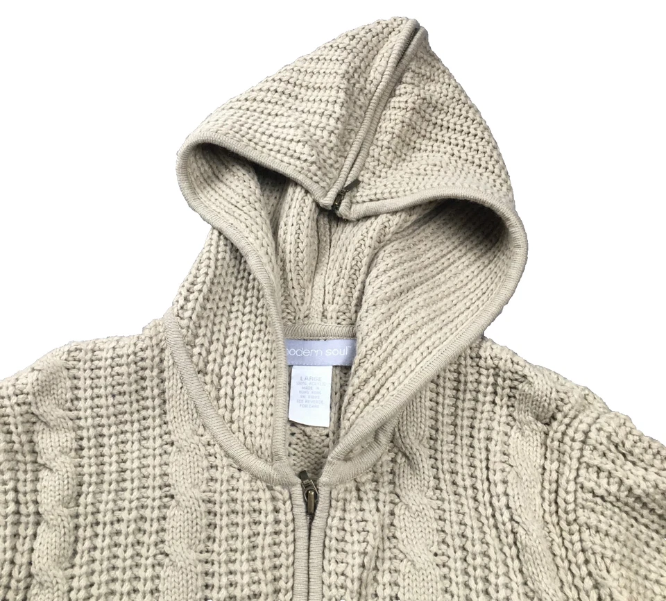 Suéter cárdigan con capucha Modern Soul para mujer talla L beige tejido con cable cremallera completa nuevo sin etiquetas Foto 2 de 4