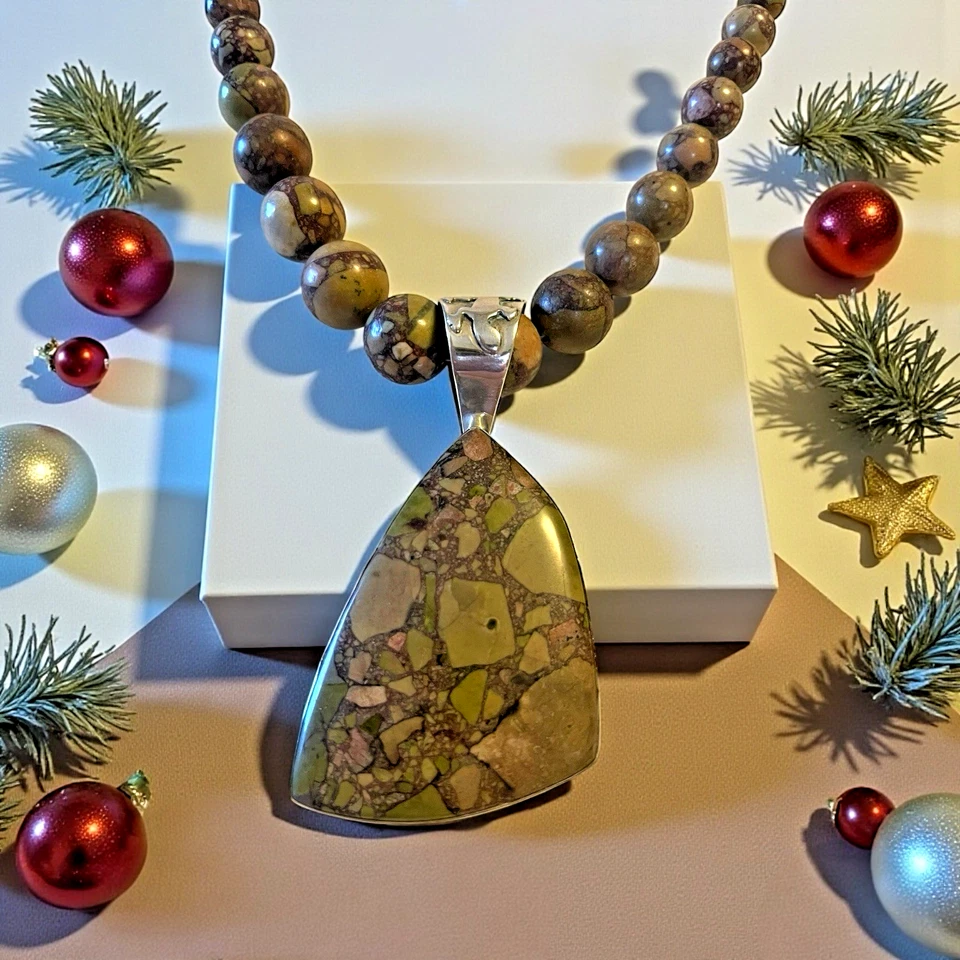 NEW Jay King DTR 925 Sterling Snakeskin Jasper Pendant Graduated Beaded Necklace - Image 2 of 4