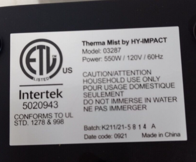 Therma Mist Humidifying Space Heater 03287 | eBay