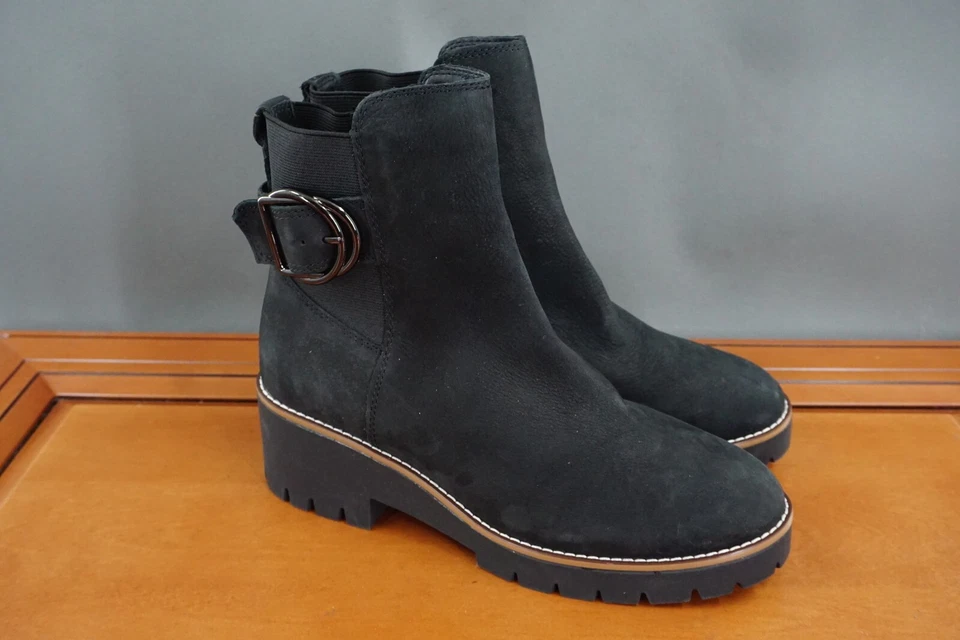 Zapato Dakota Blondo Mujer 9 Negro Cuero Hebilla Cremallera Lateral Tirar de Botines Foto 3 de 4