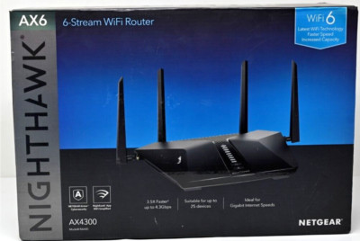 NETGEAR RAX45-100NAS Nighthawk AX6 6-Stream AX4300 WiFi 6 Router