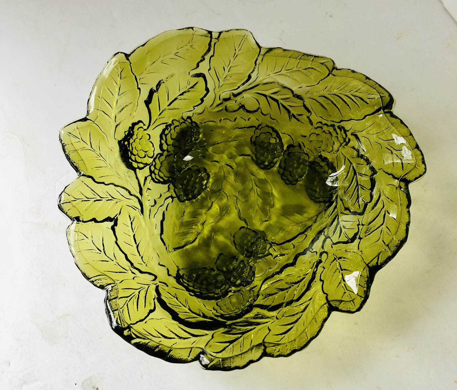 Vintage Avocado Green Candy Dish Bowl Blackberry Berry Leaf Round Indiana Glass eBay
