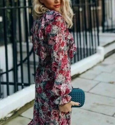 ZARA MAXIKLEID KLEID BLUMENPRINT VOLANT RÜSCHEN LONG RUFFLED DRESS FLORAL S  M L | eBay