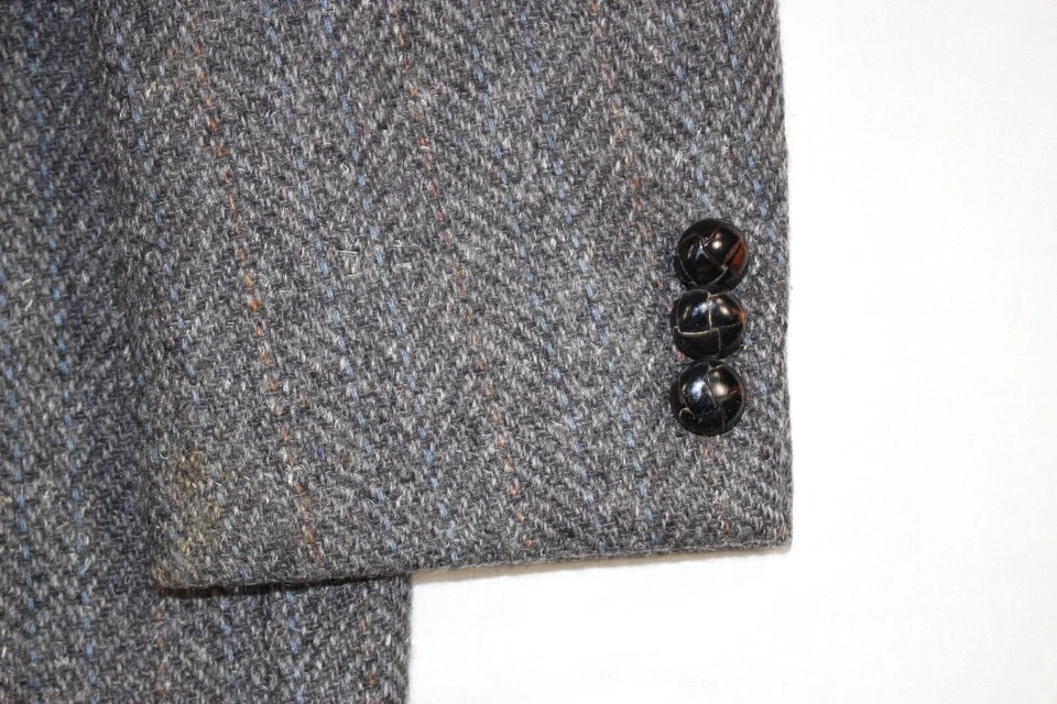 复古 Woodmere Blazer 男式 46 R 羊毛粗花呢夹克人字形灰色 — 第 2/4 张图片
