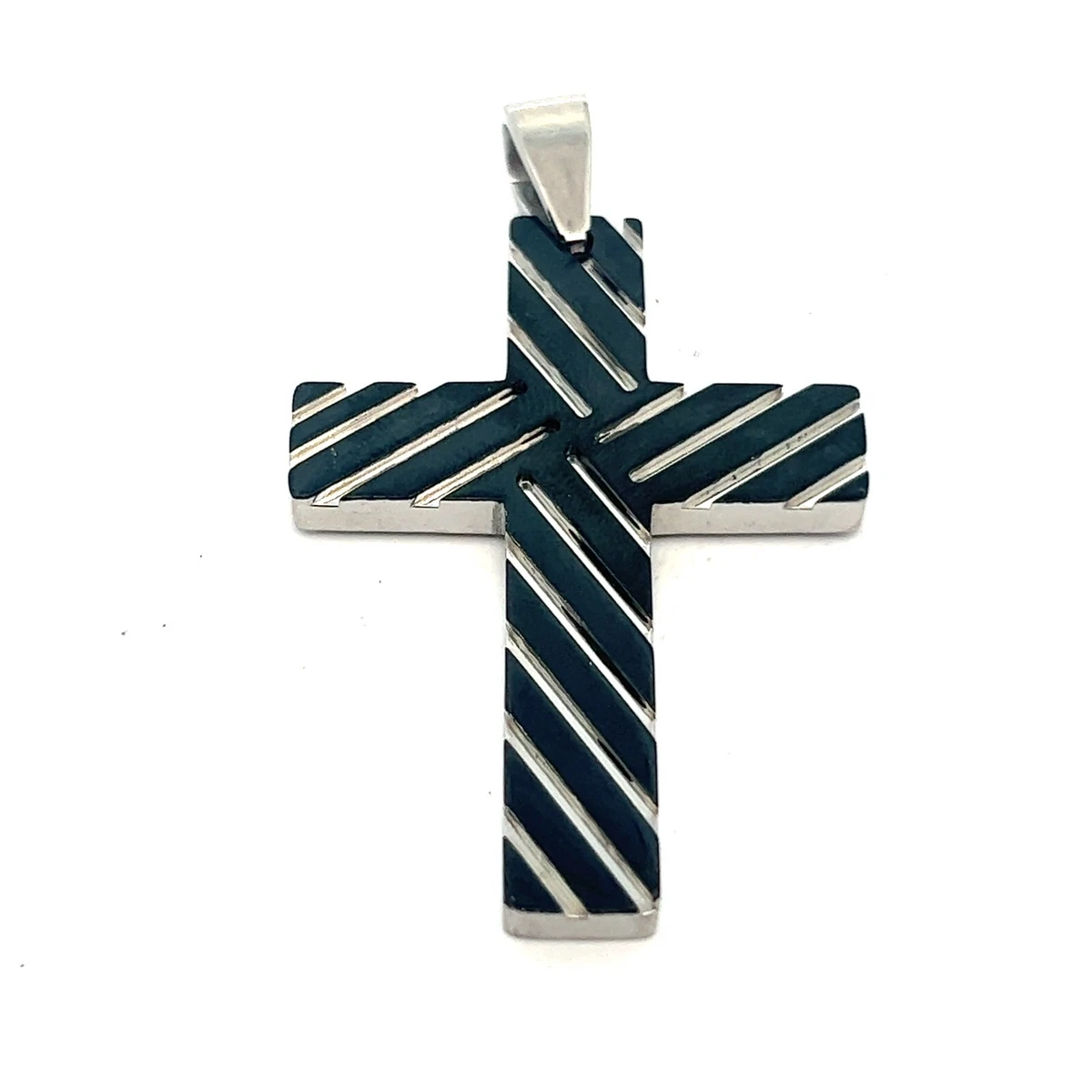 Pendentif Croix En Acier Argenté Noir Pour Homme - Collier Crucifix Jésus - Tumundo