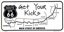 ROUTE 66 METAL LICENSE PLATE GET YOUR KICKS #2 ILLINOIS KANSAS CALIFORNIA #582