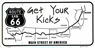 ROUTE 66 METAL LICENSE PLATE GET YOUR KICKS #2 ILLINOIS KANSAS CALIFORNIA #582