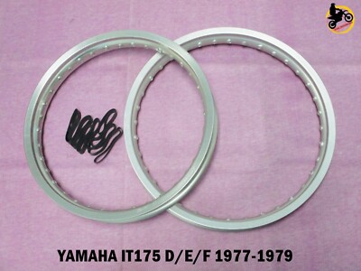 YAMAHA IT175 D/E/F  77-79 FRONT+ REAR  ALUMINIUM SILVER WHEEL RIM SET  *nan4424*