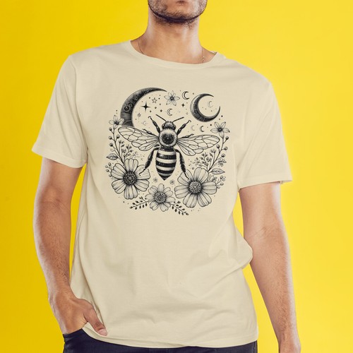 Floral Bee Celestial T-Shirt Moon Stars Witchy Magic Art - Picture 7 of 11