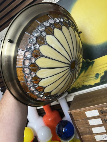 Vintage Tiffany Style Ceiling Lamp Light Shade Stained Glass Glass & Metal - Picture 2 of 11