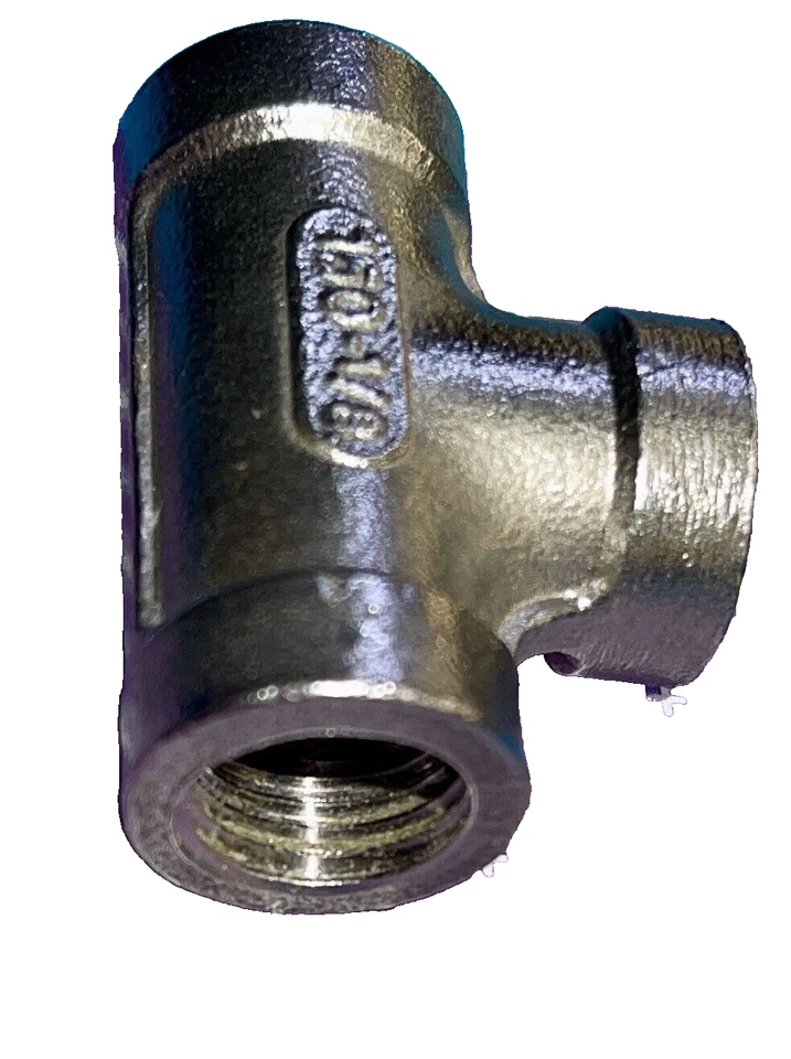 Merit 316 Stainless Steel 3/8"X1/8”X1/8” NPT Pipe fitting TEE female - Image 2 of 4