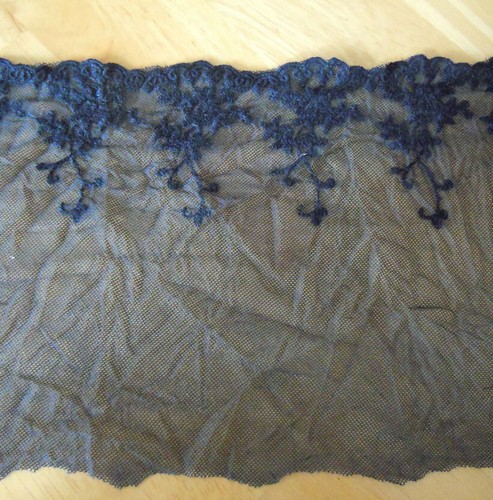 4 Yards 9" Wide Dark Blue Mesh Tulle Lace / Embroidered Cotton Flower q0070 - Picture 2 of 2