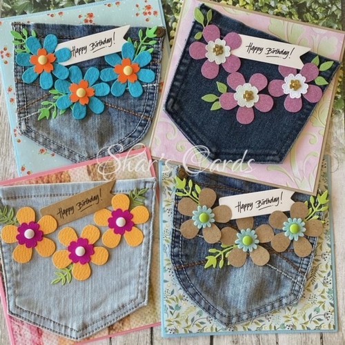 Female Birthday Card, UPCYCLED DENIM POCKET Card, Handmade in Australia - Picture 2 of 26