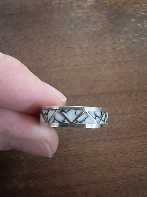 Navajo White Buffalo Turquoise Band Ring Size 10 Native American Sterling Zuni