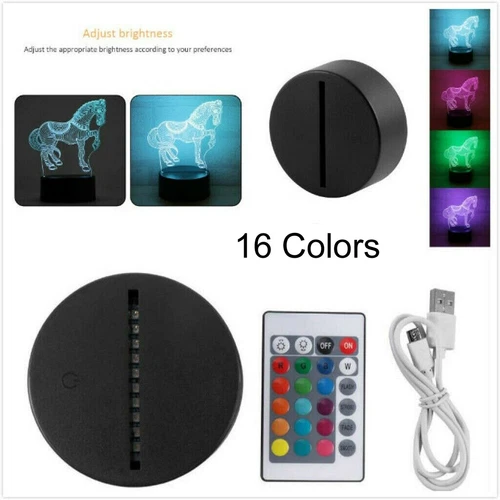 USB 3D LED Lamp Base Night Light Acrylic Plate Holder Color Changing & Remote! - Picture 4 of 17