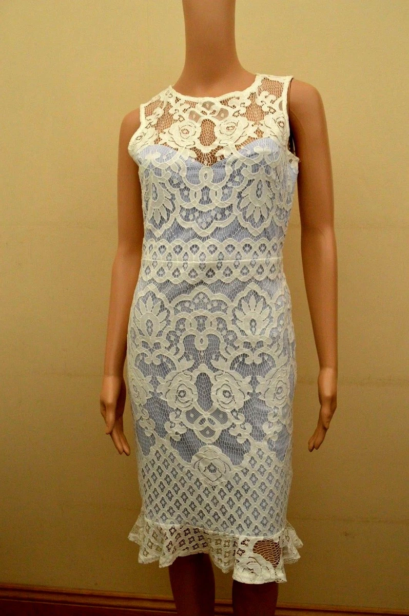 New Lipsy Lace Blue White Bodycon Dress Sz UK 10 12 eBay