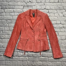 W BY WORTH New York Suede Genuine Leather Jacket Blazer Size 2 Pink Cowgirl