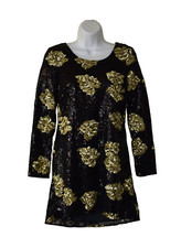 B2 NWT DRESS THE POPULATION Black And Gold Floral Sequin Mini Dress Sz XS 275