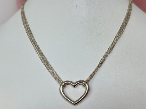 Vintage CW 925 Sterling Silver Multi Strand Open Heart Pendant 16" Necklace