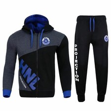 Mens Hooded Tracksuit HNL Royal Blue Print Zipped Fleece Top  Jogging Bottoms