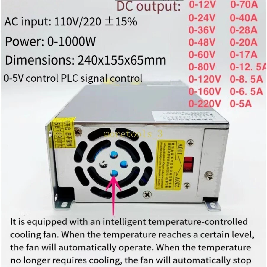 Metal Power Supply Switching Adapter Adjustable Voltage Current 50-60HZ 1000W-- - Image 2 of 4