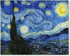 Large Black Framed Starry Night Van Gogh Oil Paintings Reproduction Canvas Print
