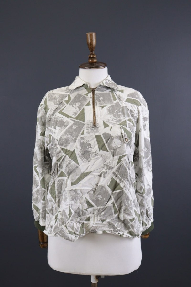 Vintage ARMANI JEANS Geometric Retro Long Sleeve 1/4 Zip Blouse