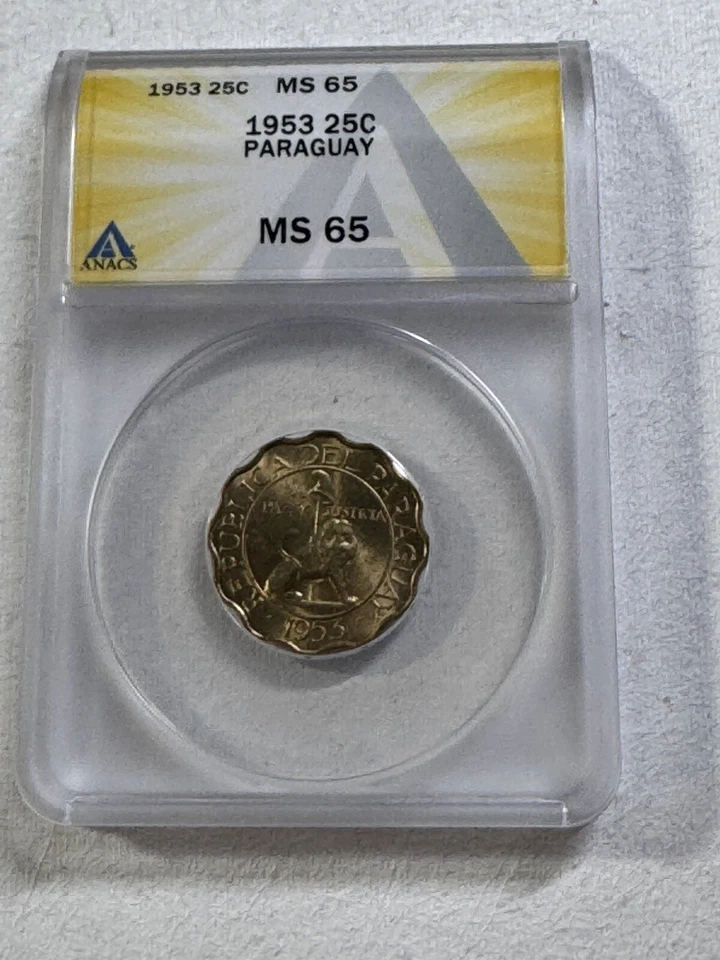 1953 Paraguay 25 Centimos Graded MS 65 by ANACS - Image 4 of 4