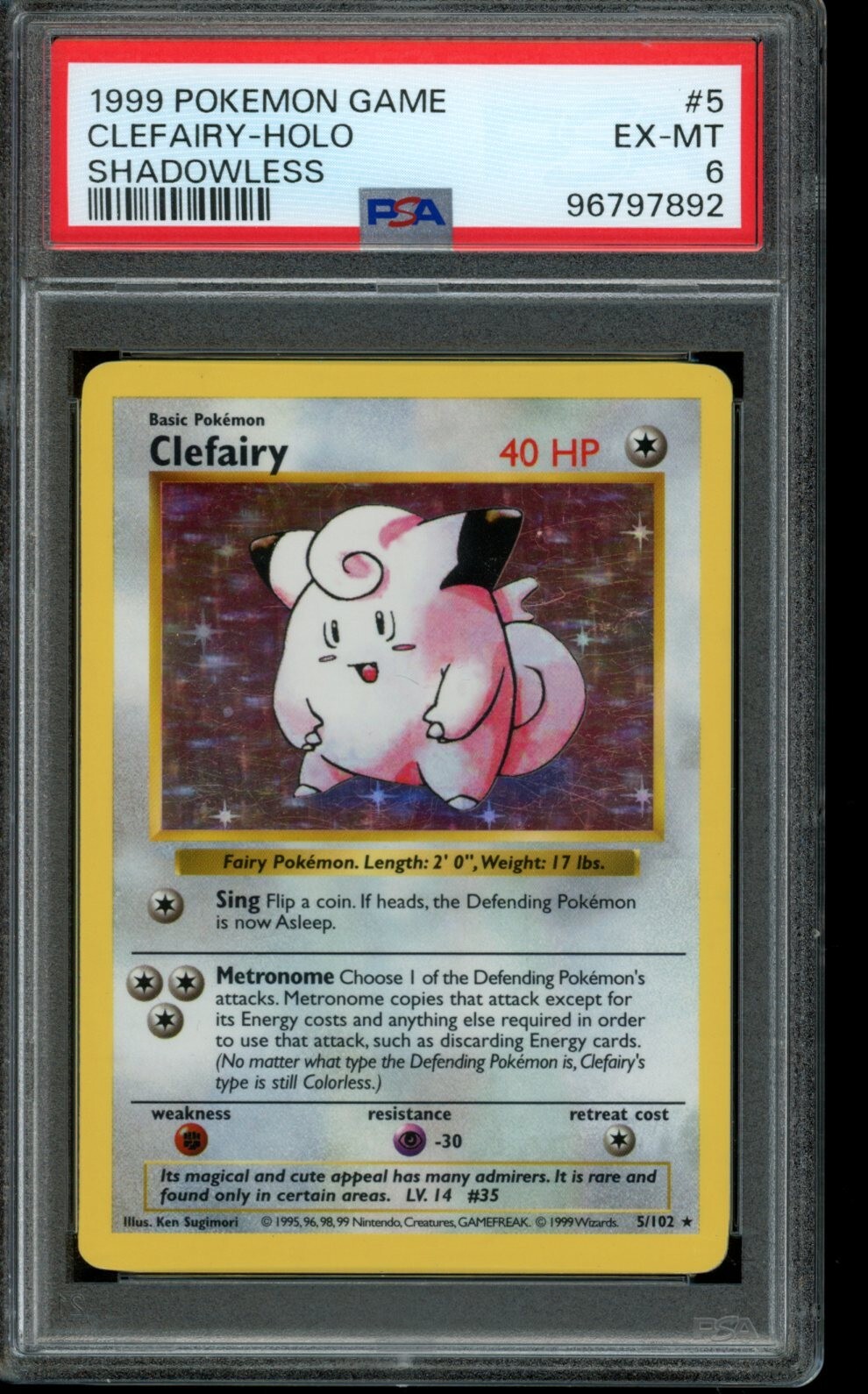PSA 6 EX MT Pokemon Clefairy Base Set Shadowless Holo 5 1999 EBay psa-6-ex-mt-pokemon-clefairy-base-set-shadowless-holo-5-1999-ebay