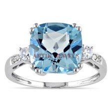 Natural Blue Topaz Gemstone with 925 Sterling Silver Ring for Women's 3380