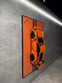 Art Holder Frame on the Wall 80x50 cm.  Technic 42056 Porsche 911 GT3 RS Orange
