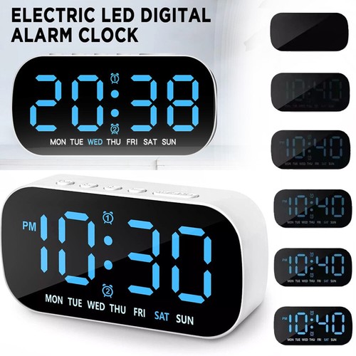 Digital LED Desk Alarm Clock LED Large Display Time Temperature Battery Snooze - 第 1/12 張圖片