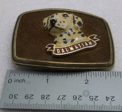 Vtg Leather Belt W/ 1979 Raintree Dalmatian Buckle Hand Tooled Made USA 46” Long 1979 Weimaraner Hunting Dog 3D Raintree Belt Buckle – Hers  main image 4
