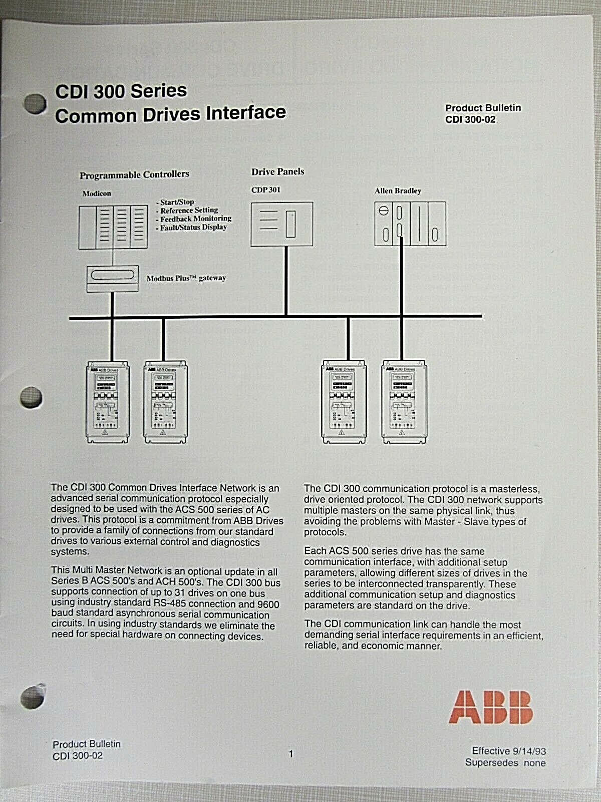ABB CDI 300 Series Common Drives Interface Product Bulletin CDI 300-02