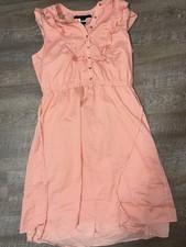 Marc Jacobs Peach Cotton A-Line Dress Sleeveless Ruffle Button Size 8