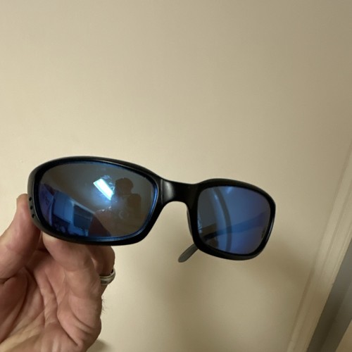 Costa Del Mar Brine Blue Mirrored Lens Black Plastic Wrap Sunglasses BR 11