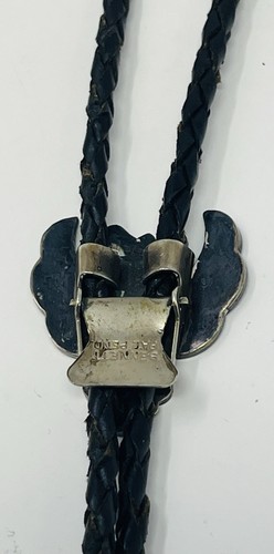 Vtg Native American Signed Bennett Sterling Thunderbird Inlay Bolo Tie Zuni - Picture 4 of 7