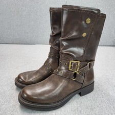 Vintage Zodiac Moto Style Boots Brown Metal Accent Detail-Womens 6M Western