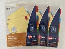 Lot Of 3 Avery 8 Big Tabs Insertable Dividers 23284 Brand New Sealed  