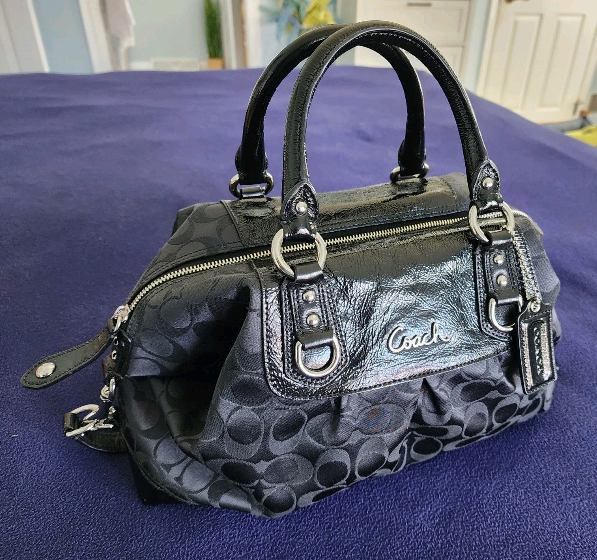 ⚘️NWT Coach Ashley Signature Satin Lg Satchel #F15440 Black