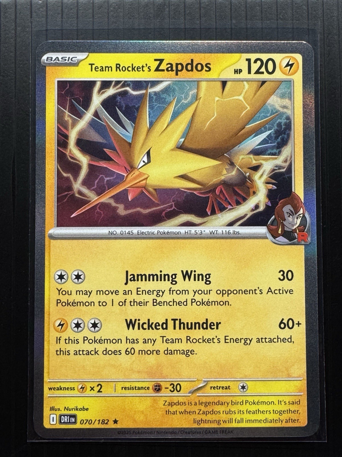 Team Rocket's Zapdos 70/182 Holo Rare - Pokemon TCG Destined Rivals NM