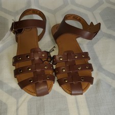 Wonder Nation Women's Brown Studded Gladiator Ankle Strap Buckle Sandals 6