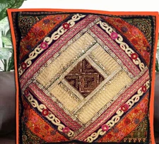 24" HEAVILY BEADED SARI FESTIVE SEASON GIFT ART DÉCOR THROW CUSHION PILLOW COVER