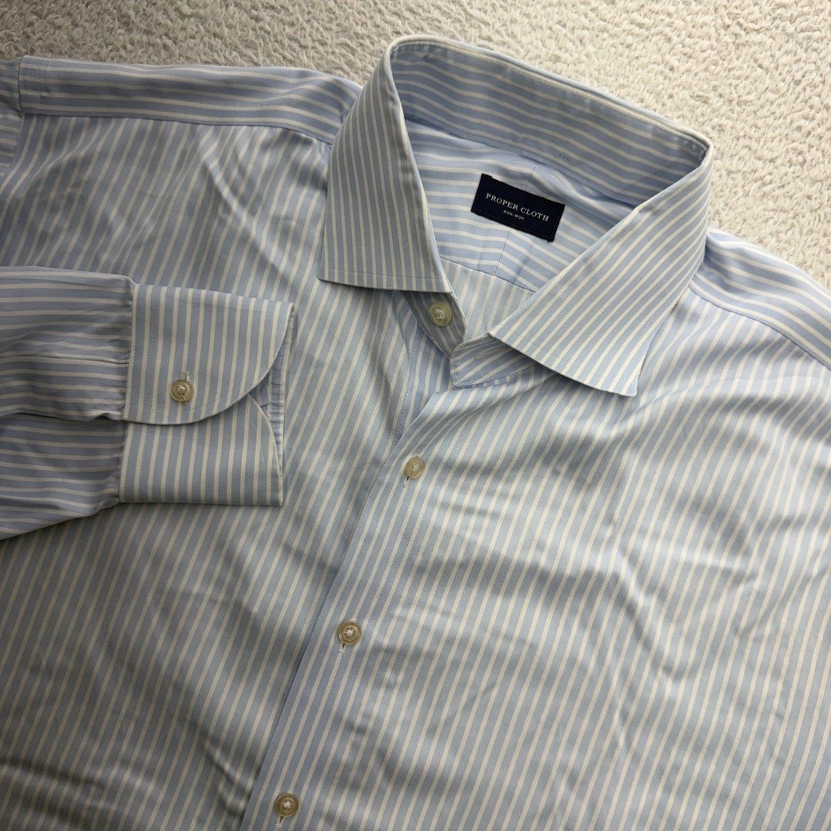 Proper Cloth Mens Non-Iron Striped Dress Shirt Blue Stretch Spread Collar 2XL